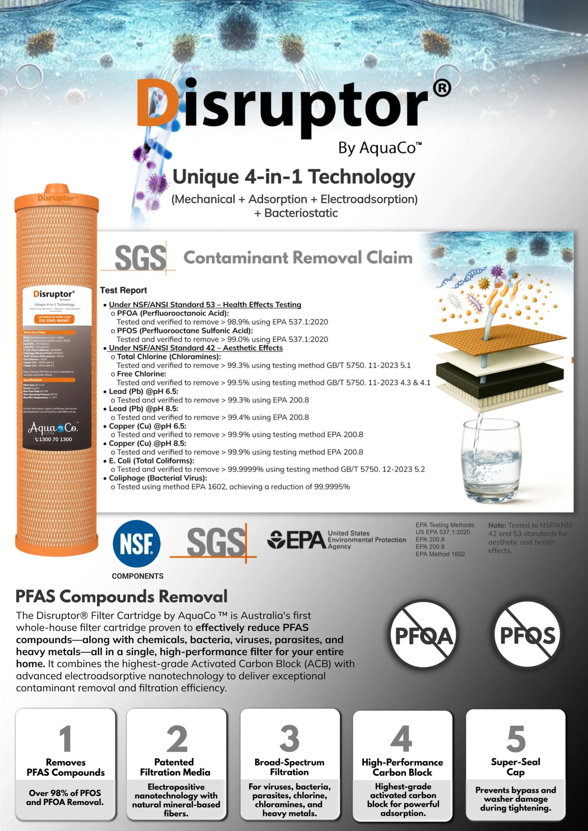 AquaCo Premium PFAS 20" x 4.5" Sediment & Disruptor® Filter Set product view 4