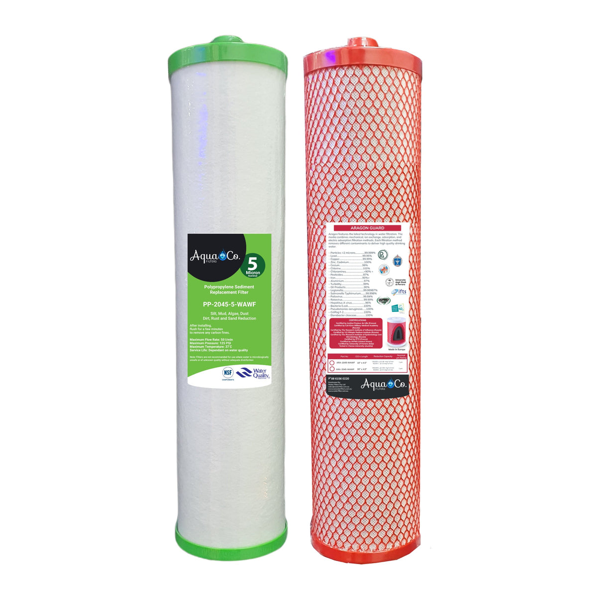 AquaCo Premium 20" x 4.5" Sediment & Aragon Replacement Filter Set