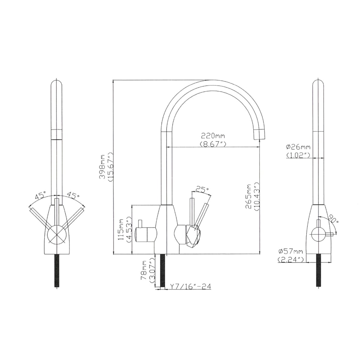 AquaCo Stainless Steel High Loop 3-Way Mixer – 3W-HL-SS product view 3