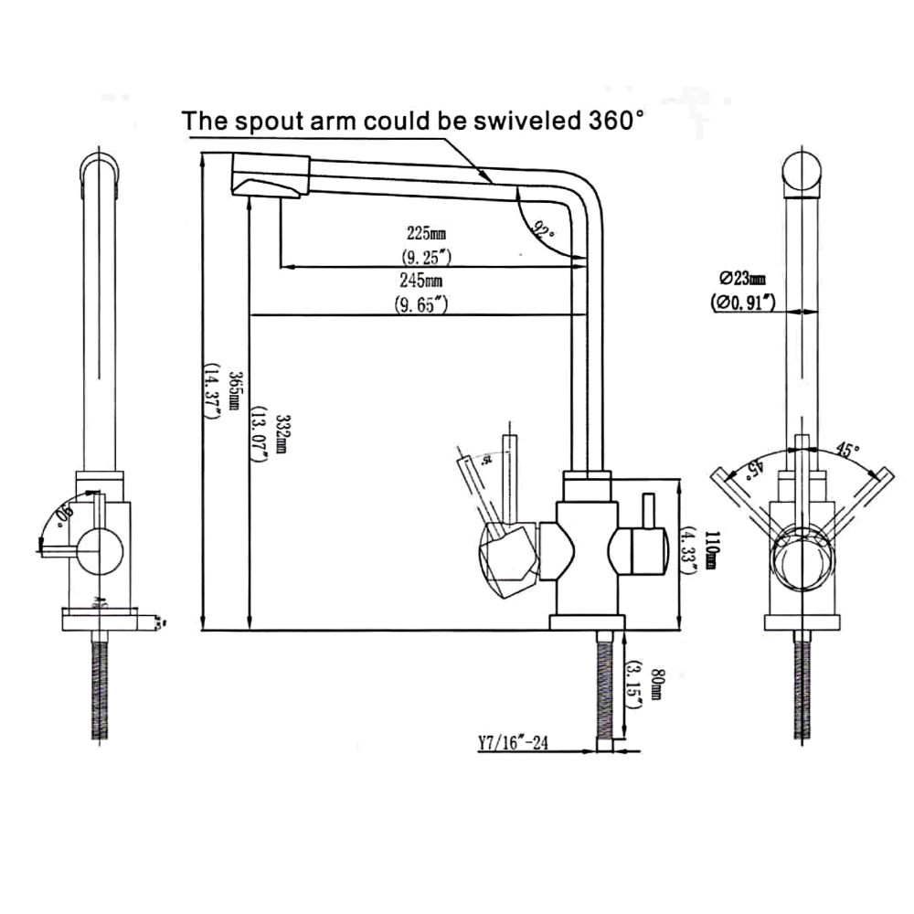 AquaCo Stainless Steel Long 3-Way Mixer – 3W-LN-SS product view 3