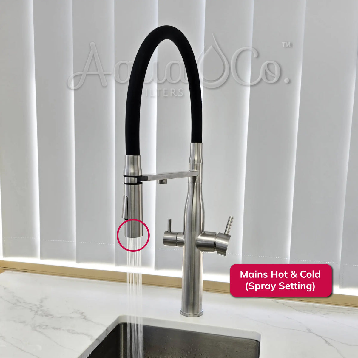 AquaCo Stainless Steel Pull Out Hose 3-Way Mixer – 3W-PO-SS product view 5