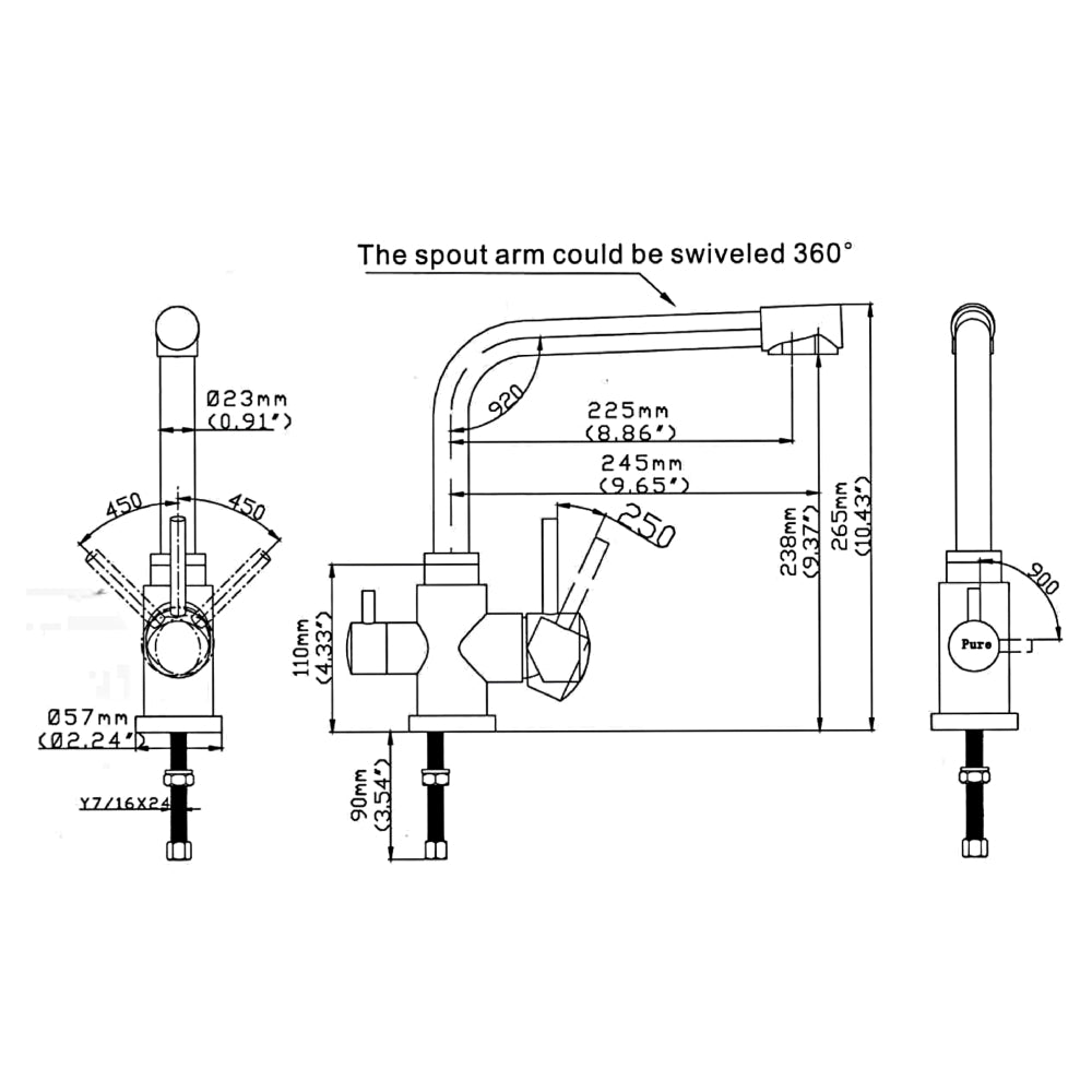 AquaCo Stainless Steel Short 3-Way Mixer – 3W-SH-SS product view 2