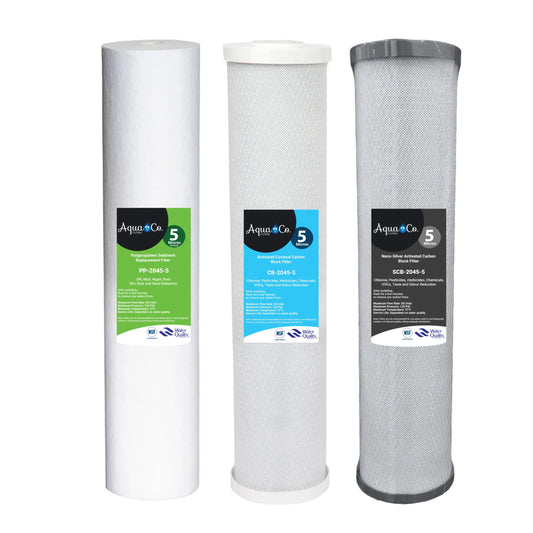 AquaCo Replacement Filter Pack 20" Classic Triple: 20" x 4.5" Sediment, Carbon & Silver Carbon