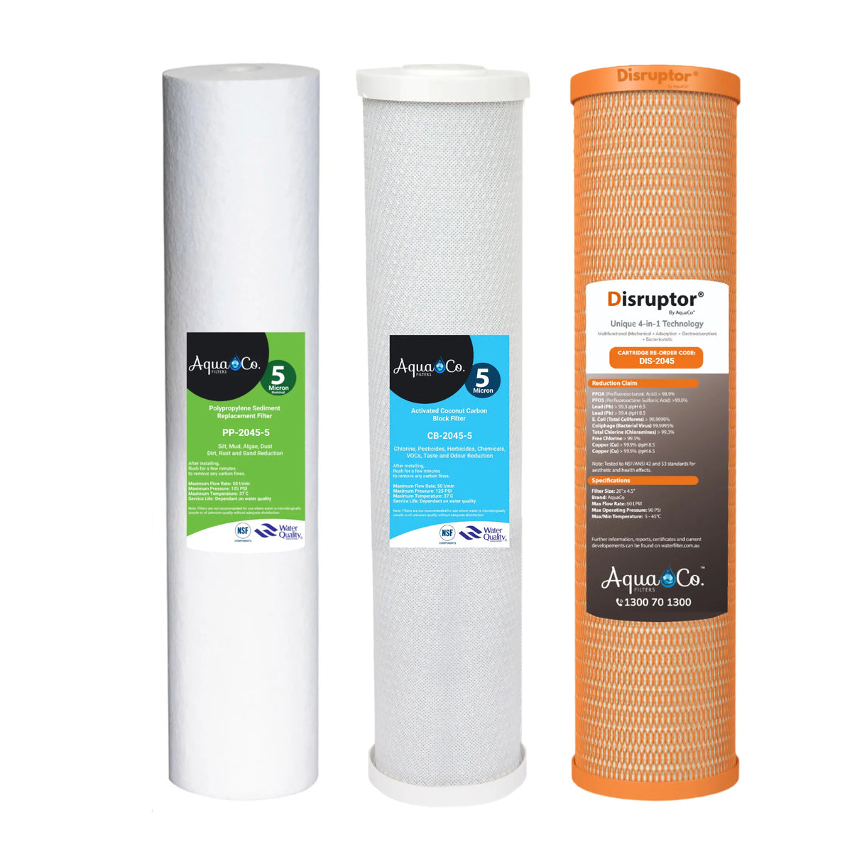 AquaCo Replacement Filter Pack 20" Premium PFAS Triple: Sediment, Carbon & Disruptor®