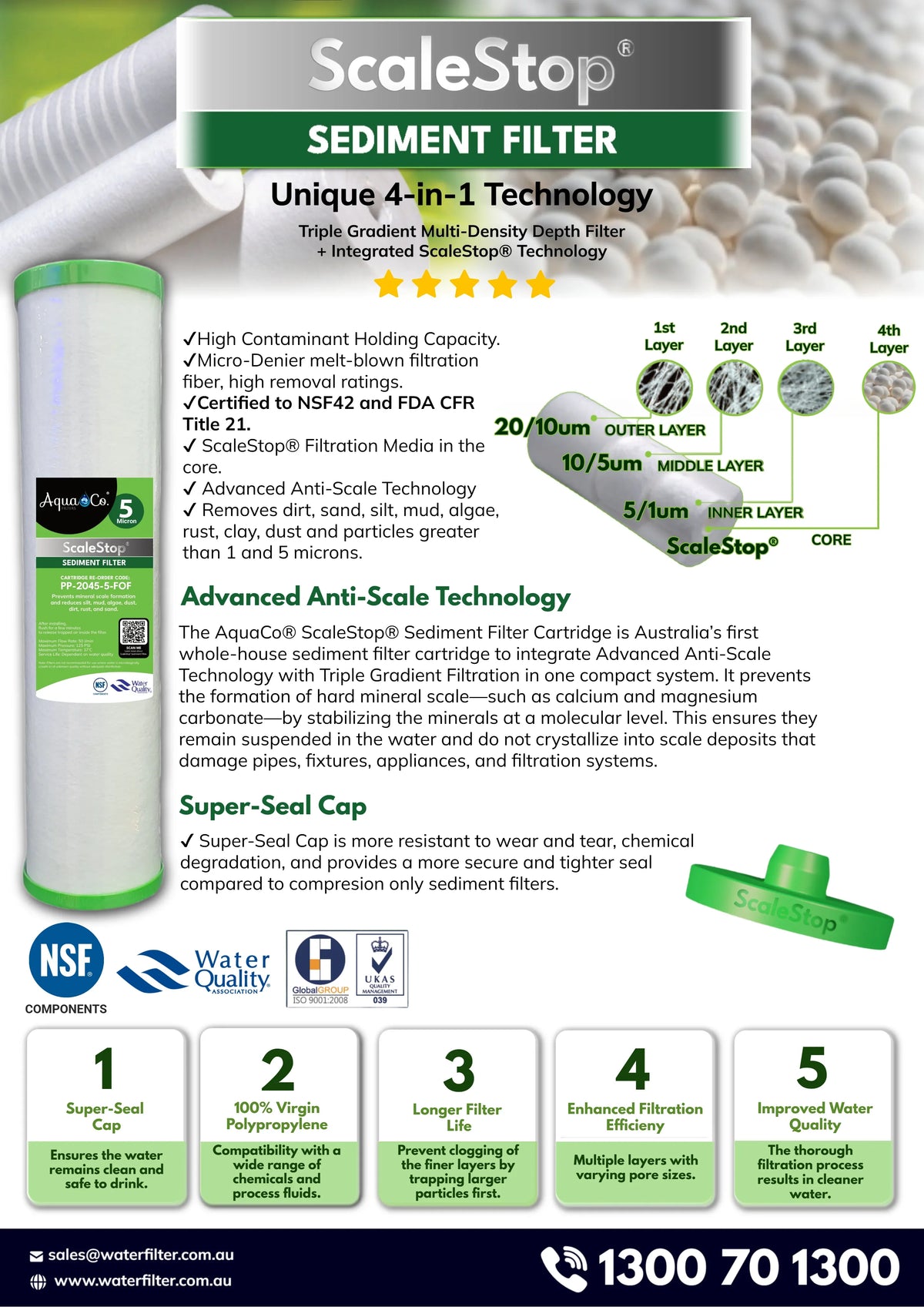 AquaCo 20" x 4.5" 5 Micron Triple Gradient ScaleStop® Sediment Filter product view 2