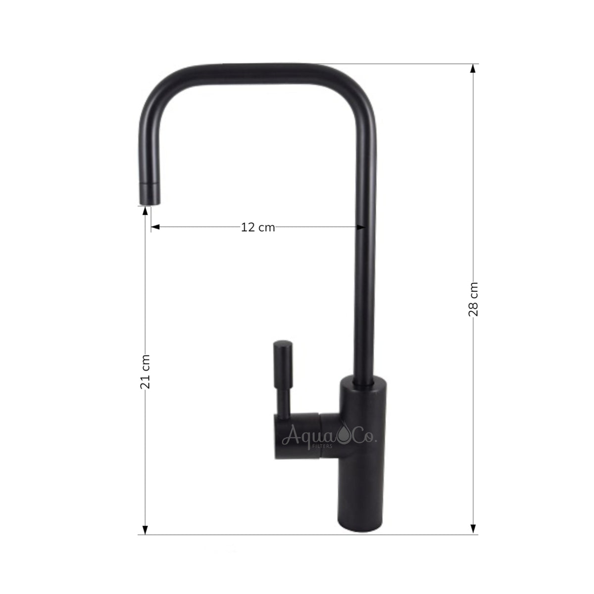 AquaCo Matte Black Long Petite Water Filter Tap – TAP-PETITE-MB tap detail