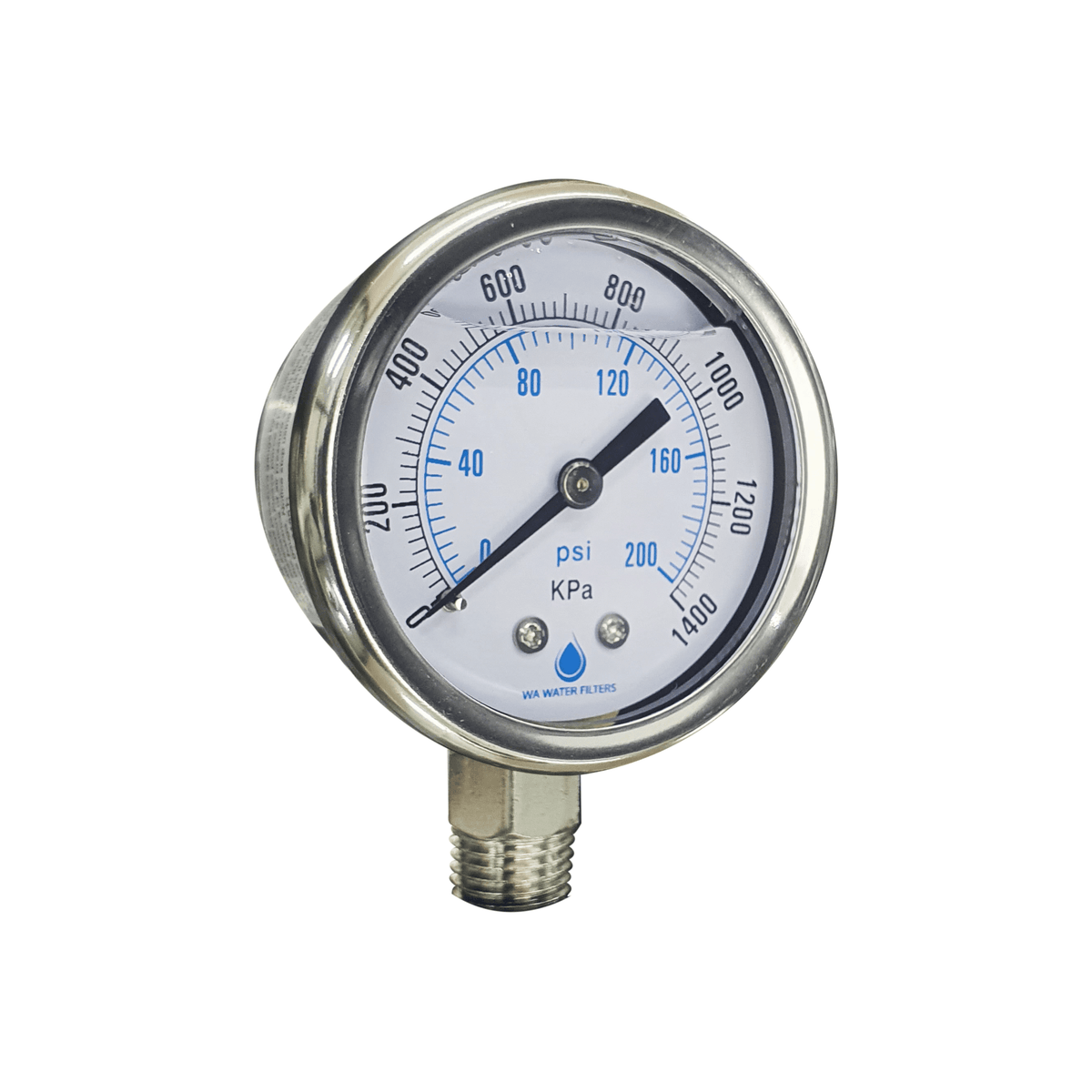 AquaCo Stainless Steel & Glass Pressure Gauge for Whole House Filtration System