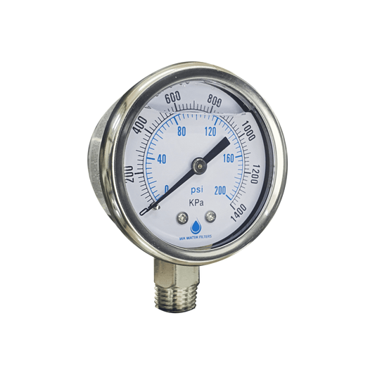 AquaCo Stainless Steel & Glass Pressure Gauge for Whole House Filtration System