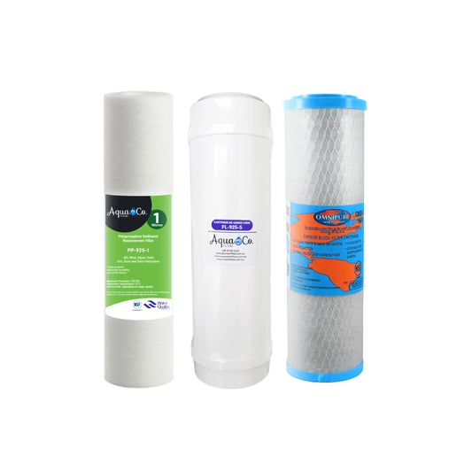 AquaCo 9" x 2.5" Sediment, Fluoride and Carbon Replacement Filter Set – REP-925SFC